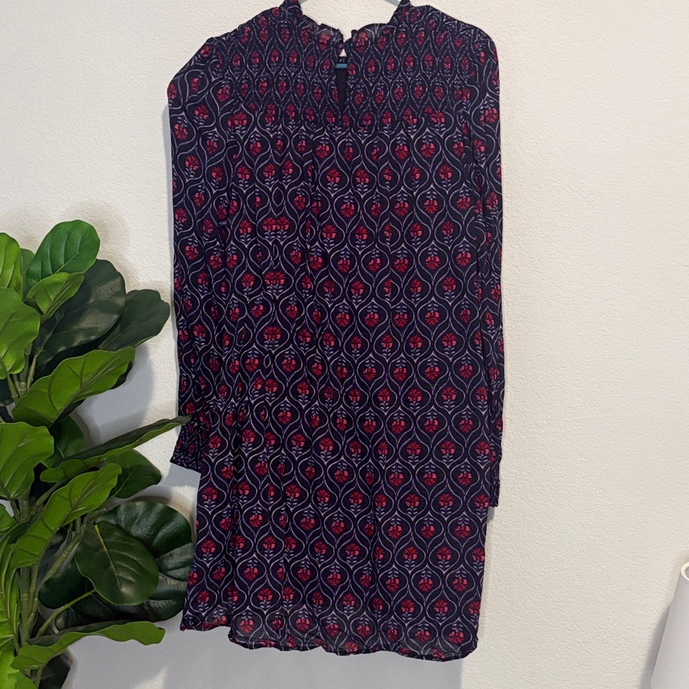 Mud Pie Navy Dress with Red pink Floral Pattern size large 100% cotton - Picture 8 of 8